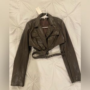 Hot & Delicious brown faux leather blazer top